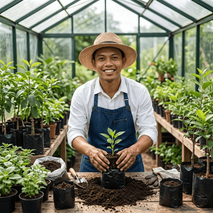 Tangan merawat bibit tanaman